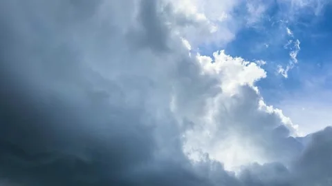Dramatic thunderclouds against blue sky and sunlight Video stock 337359789