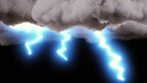 Dramatic thunderstorm animation with glowing lightning bolts striking Vídeo Stock 343641434