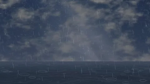 Dramatic Thunderstorm Animation with Rain and Lightning Over Dark Ocean Stock Footage 344834888