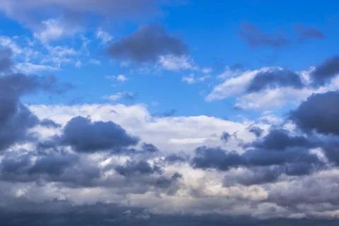 Dramatic thunderstorm clouds background at blue sky Stock Photos
