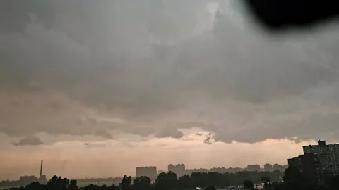 Dramatic Thunderstorm With Lightning Over city In Kyiv. wide shot Stock Footage 339098249