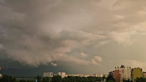 Dramatic Thunderstorm With Lightning Over city In Kyiv. wide shot Stock Footage 339098276