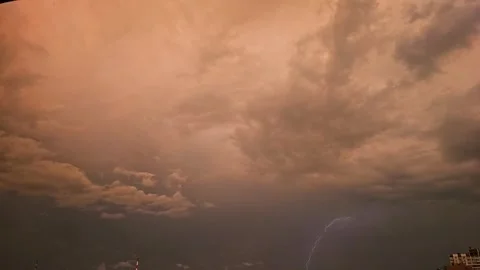 Dramatic Thunderstorm With Lightning Over city In Kyiv. wide shot Stock Footage 339098279