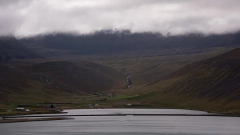 Dramatic time lapse of clouds moving the fjord near Isafjordur, Iceland Stock Footage 327902214