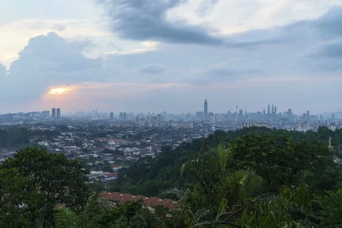 Dramatic time lapse motion of clouds over Kuala Lumpur city Stock Footage 105731297