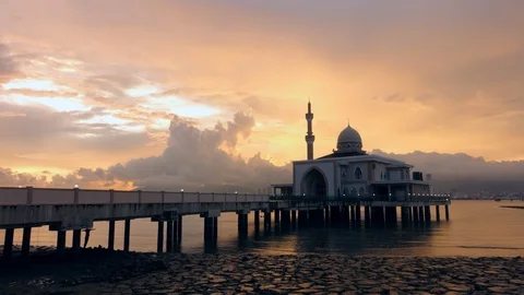 Dramatic timelapse of a mosque at the Penang Port in Penang, Malaysia Stock Footage 120350299