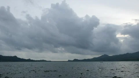 Dramatic timelapse panorama of clouds and water in a reservoir Stock Footage 307412386