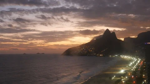 Dramatic timelapse sunset clouds over Ipanema Beach in Rio de Janeiro, Brazil Stock Footage 105087206