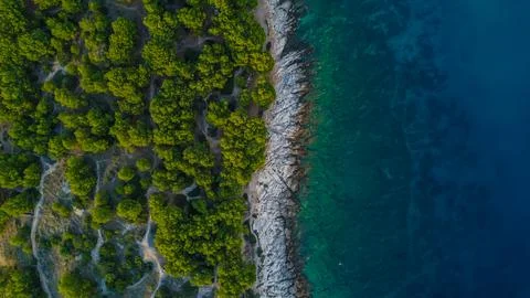 Dramatic Top-Down View of a Rocky Mediterranean Coastline Stock Photos