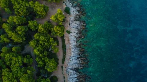 Dramatic Top-Down View of a Rocky Mediterranean Coastline Stock Photos