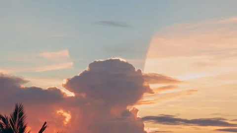 Dramatic Towering Clouds Above Koh Samui Coastline During Sunrise With Warm Gold Stock Footage 337481429