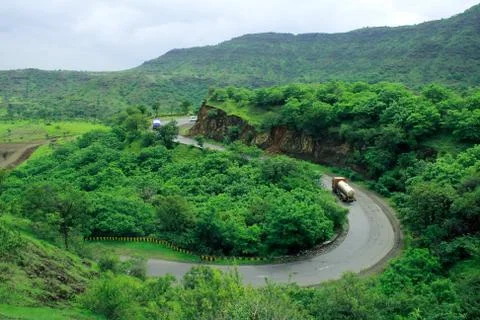 Dramatic turn on a Satara express highway landscape Stock Photos