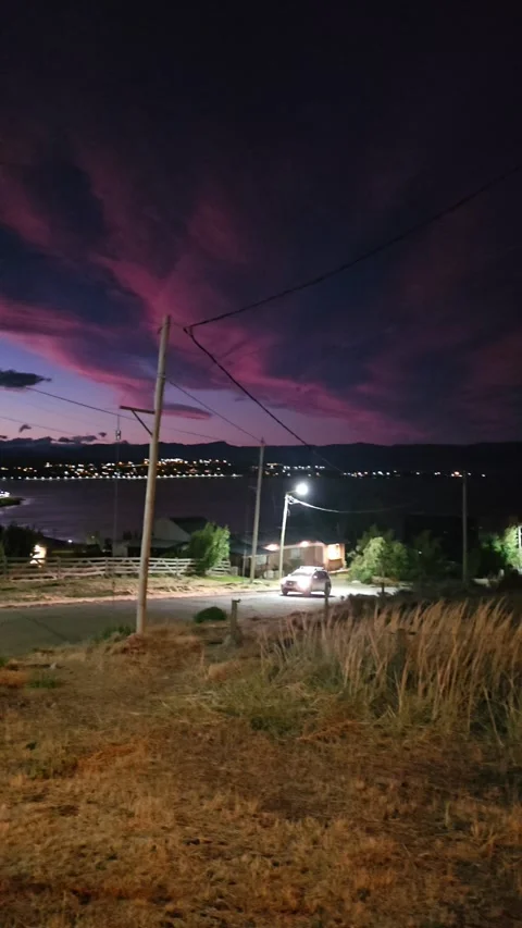 Dramatic Twilight Sky and Town Lights,, El Calafate, Argentina – Vertical 8K Stock Footage 306467122