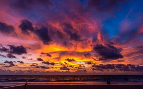 Dramatic twilight sunset sky at Phuket beach. Stock Photos