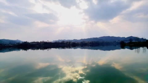 Dramatic Tyndall Rays Sunbeams Over Scenic Landscape Timelapse Stock Footage 320525226