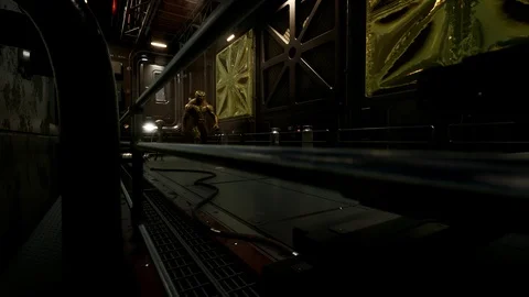 Dramatic UFO Corridor Scene: Alien Commander in Action Stock Footage 115117192