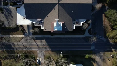 Dramatic Vertical Aerial View Over Church Steeple 스톡 동영상 267436388