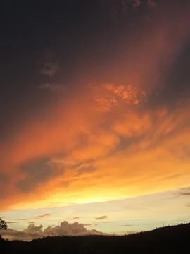 Dramatic Vertical Sunset Sky Over Hills Stock Photos