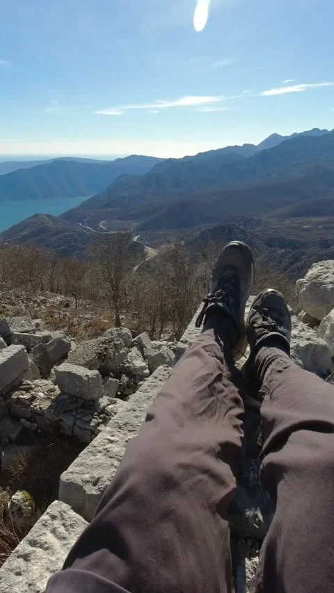 Dramatic vertical video of an incredible sea and mountain view. Stock Footage 239523275