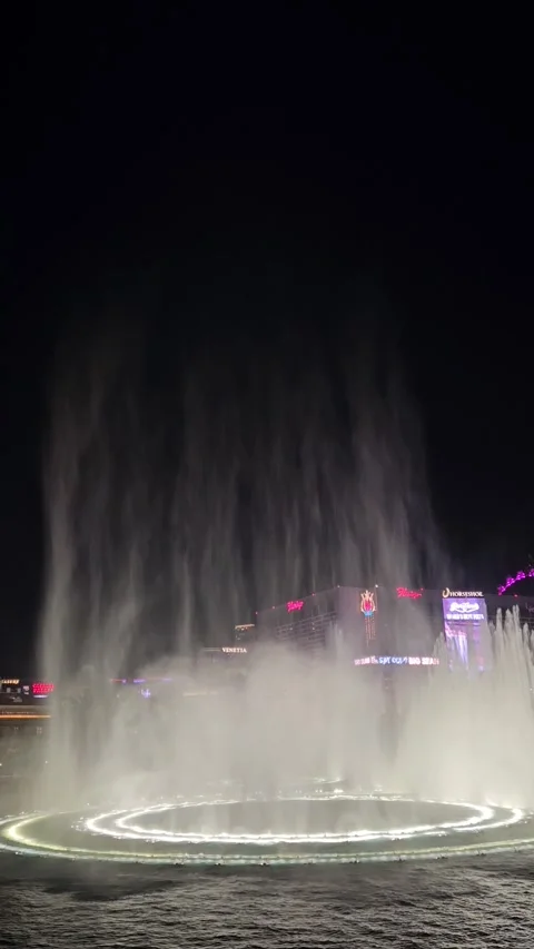 Dramatic Vertical Water Jets of Dancing Fountain at Night Stock Footage 317733018