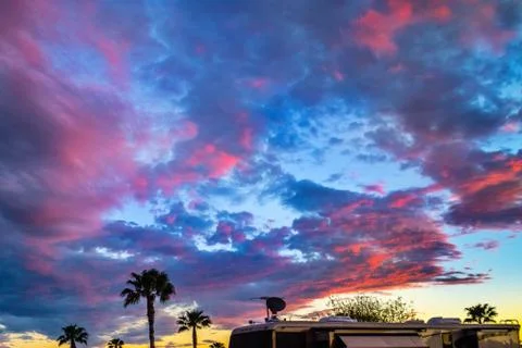 Dramatic vibrant sunset scenery in Harlingen Tropical Winds, Texas Stock Photos