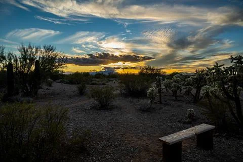 Dramatic vibrant sunset scenery in Tucson, Arizona Stock Photos