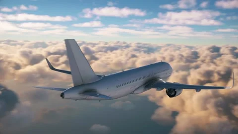 Dramatic view of an airplane in the sky above  orange clouds and ocean Stock Footage 160762182