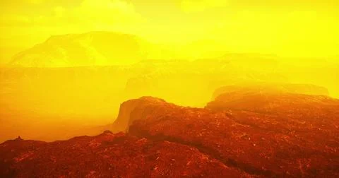 Dramatic view of alien landscape under a yellowish sky at twilight Stock Illustration