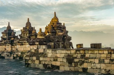 Dramatic view of ancient stupa borobudur temple. the world's largest Buddhist Stock Photos
