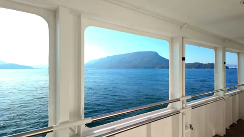 Dramatic view of beautiful sea looking out on the ferry boat Stock Footage 322030934