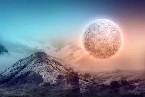 Dramatic view of the dark cloud with full moon Stock Photos