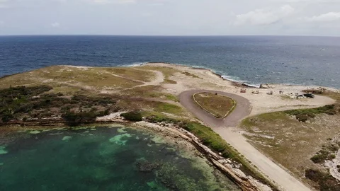 Dramatic view of devil's bridge area Antigua &amp; barbuda island with cliffs drone Stock-Footage 111309400