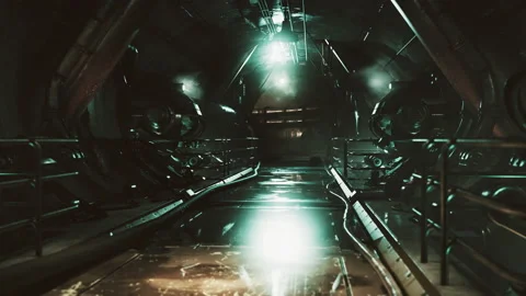 Dramatic view of futuristic dark interior Видео 169748292