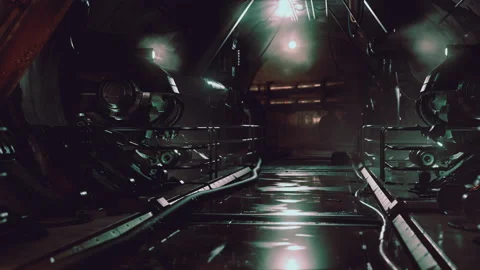 Dramatic view of futuristic dark interior Видео 170756664