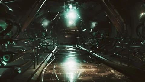 Dramatic view of futuristic dark interior Stock-Footage 240946207