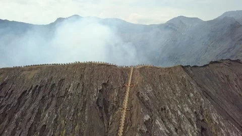 Dramatic view inside the crater and active caldera Stock Footage 277104213