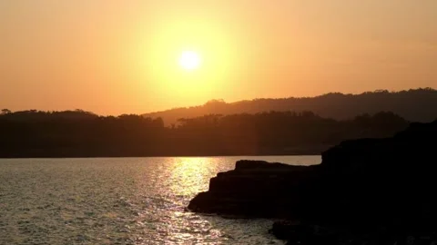 Dramatic view of the lake at sunset Stock Footage 280690875