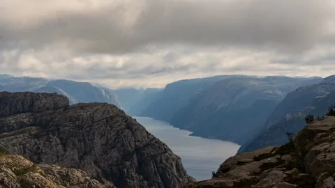 Dramatic View of Lysefjord from Preikestolen Cliffs, Rogaland, Norway Stock-Footage 343302993