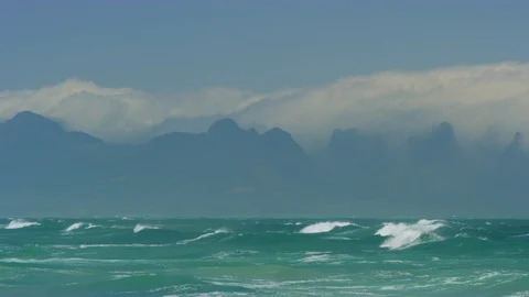 Dramatic View of the Ocean with Big Waves Forming on a Loop Stock Footage 121738135