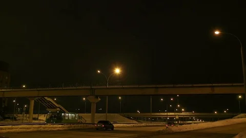 Dramatic view of road and bridge at night city. Downtown Stock-Footage 70944577