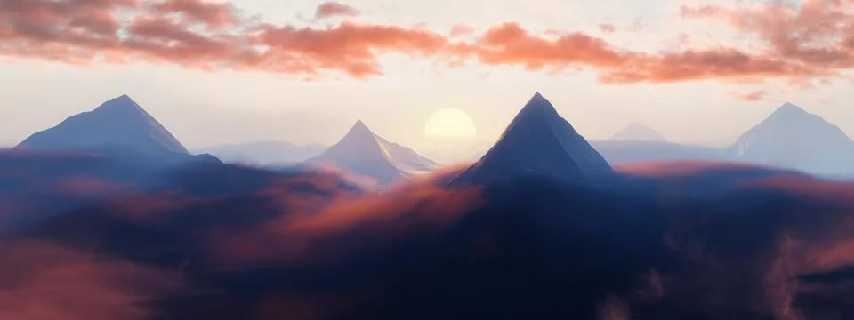 Dramatic View of Rocky Mountain Landscape. Stock Illustration