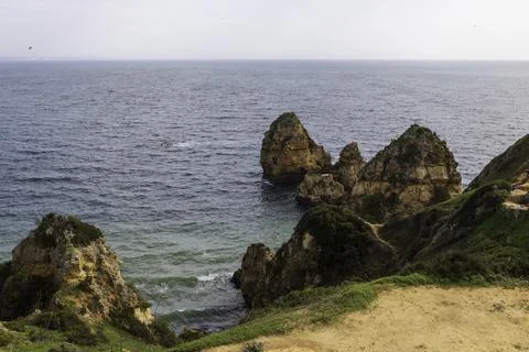 Dramatic view of a rugged Atlantic ocean coastline in Portugal Stock Photos
