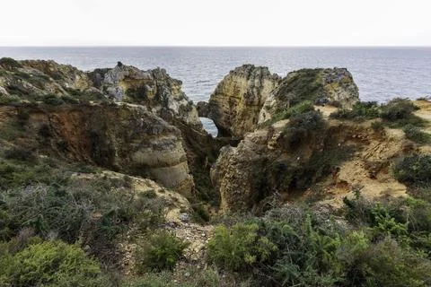 Dramatic view of a rugged Atlantic ocean coastline in Portugal Stock Photos