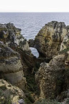 Dramatic view of a rugged Atlantic ocean coastline in Portugal Stock Photos
