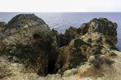 Dramatic view of a rugged Atlantic ocean coastline in Portugal Stock Photos