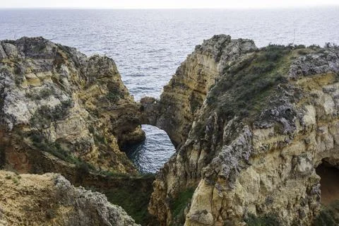 Dramatic view of a rugged Atlantic ocean coastline in Portugal Stock Photos