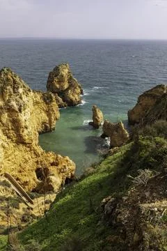 Dramatic view of a rugged Atlantic ocean coastline in Portugal Stock Photos