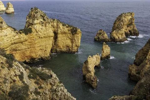 Dramatic view of a rugged Atlantic ocean coastline in Portugal Stock Photos