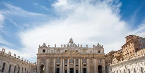 Dramatic View of Saint Peter's Basilica and Square Stock Photos