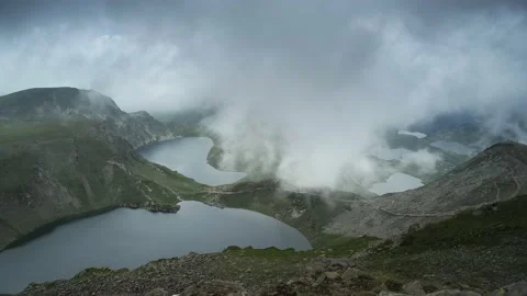 Dramatic view of Seven Rila Lakes in the Rila mountain, Bulgaria. Stock Footage 239027481